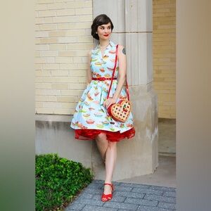 MODCLOTH FERVOUR My Kind of Pie Retro A line Pie Print Dress size L